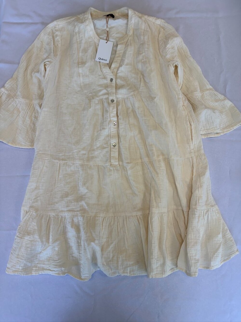 Quince 100% Organic Cotton Gauze Long Sleeve Tiered Mini Dress Size M